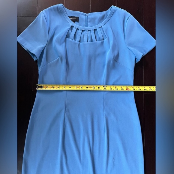 AB Studio Blue Cutout Neck Sheath Dress Size 10 Business Casual Midi - Picture 7 of 9